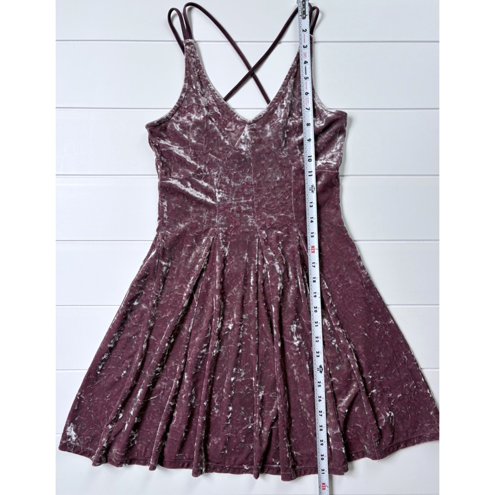 American Eagle Crushed Velvet Mini Dress Strappy Back Mauve Pink Fairy Skater XS - Picture 11 of 12